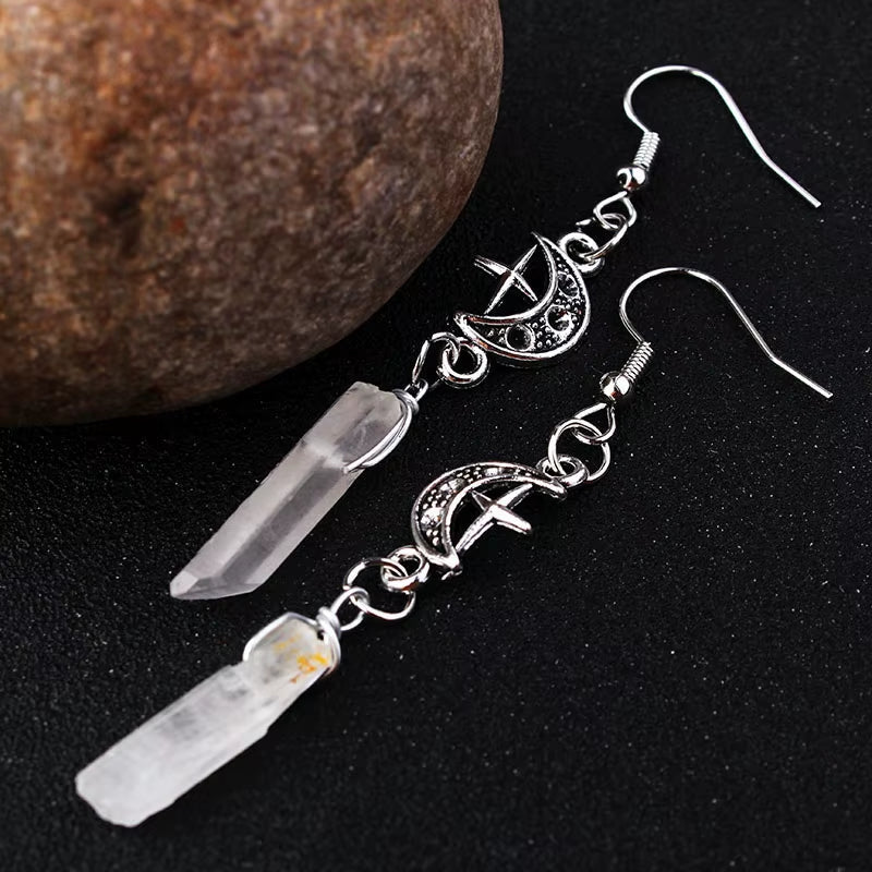 Celestial Earrings,Moon Earrings,Moon Goddess Earrings,Witch Earrings,Winter Solstice,Festival,Quartz Earrings